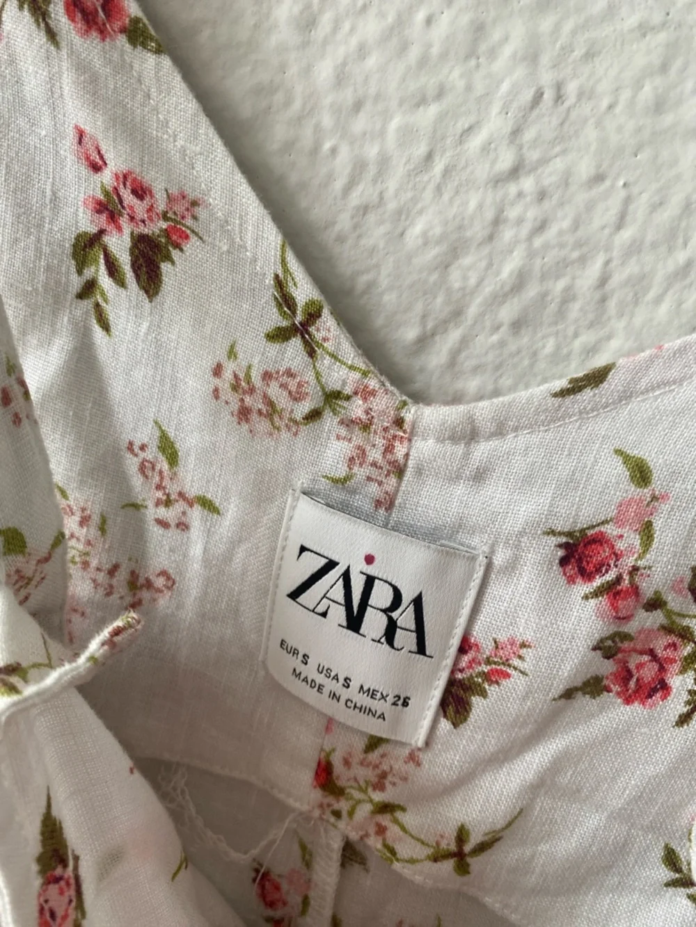 Zara Linen White Pink Rose Floral Wide Leg Overalls Size Small